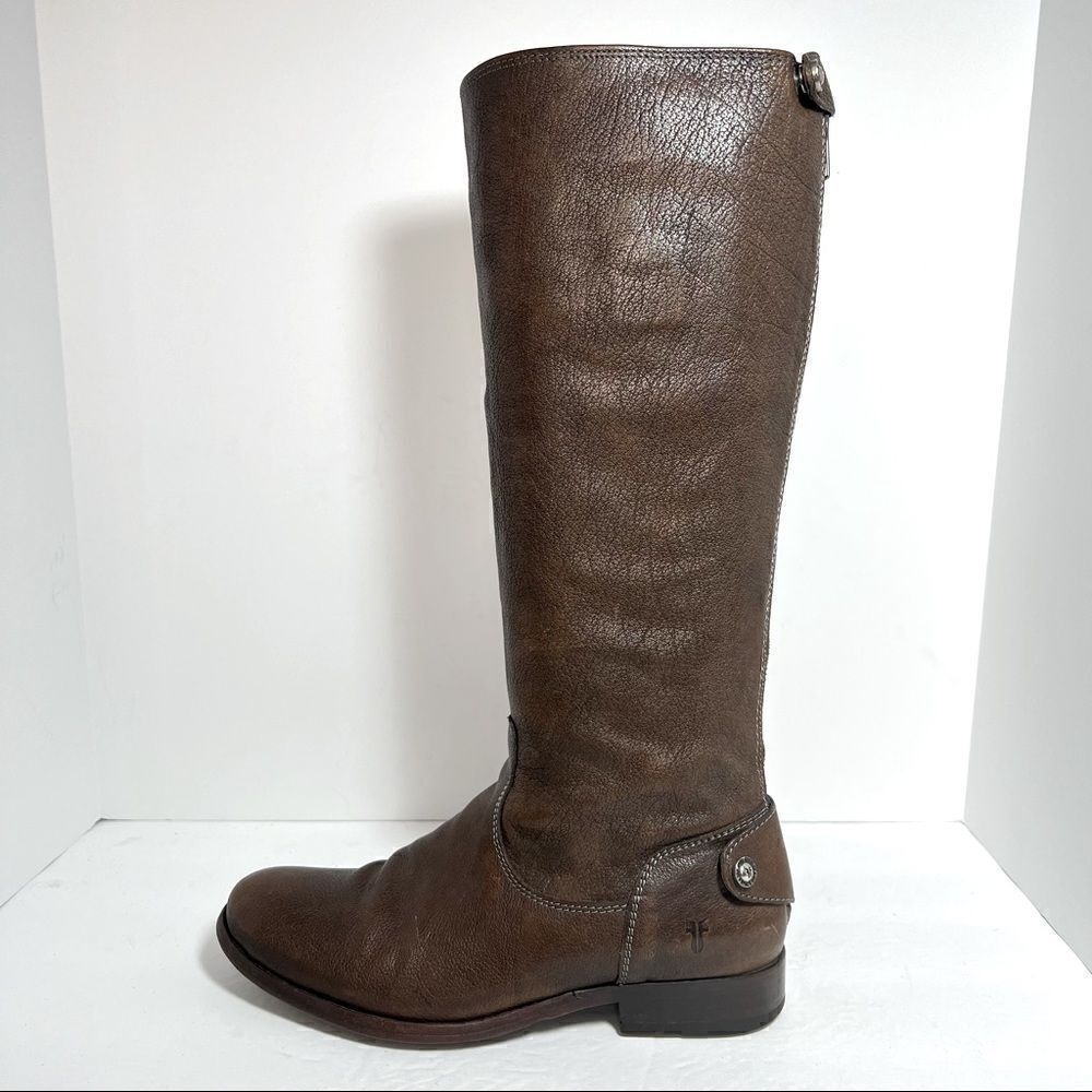 Frye Womens Melissa Back Zip‎ Brown Leather Tall Boots E 6.5B